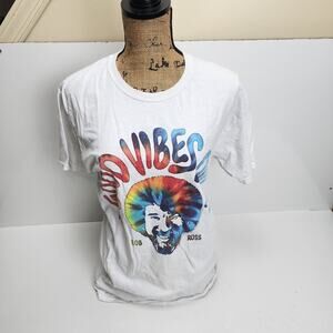 Bob Ross White Tie Dyed Graphics Short Sleeve T-Shirt Men's Size M